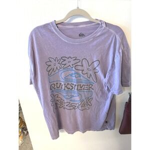 Quiksilver Mens Graphic T-Shirt Purple Floral Logo Surf Skate Tee Size XS/S